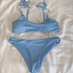Ribbed cheeky baby blue bikini
